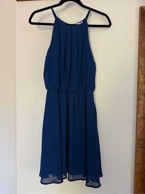 Lush Navy Blue Halter Pleated Midi Dress